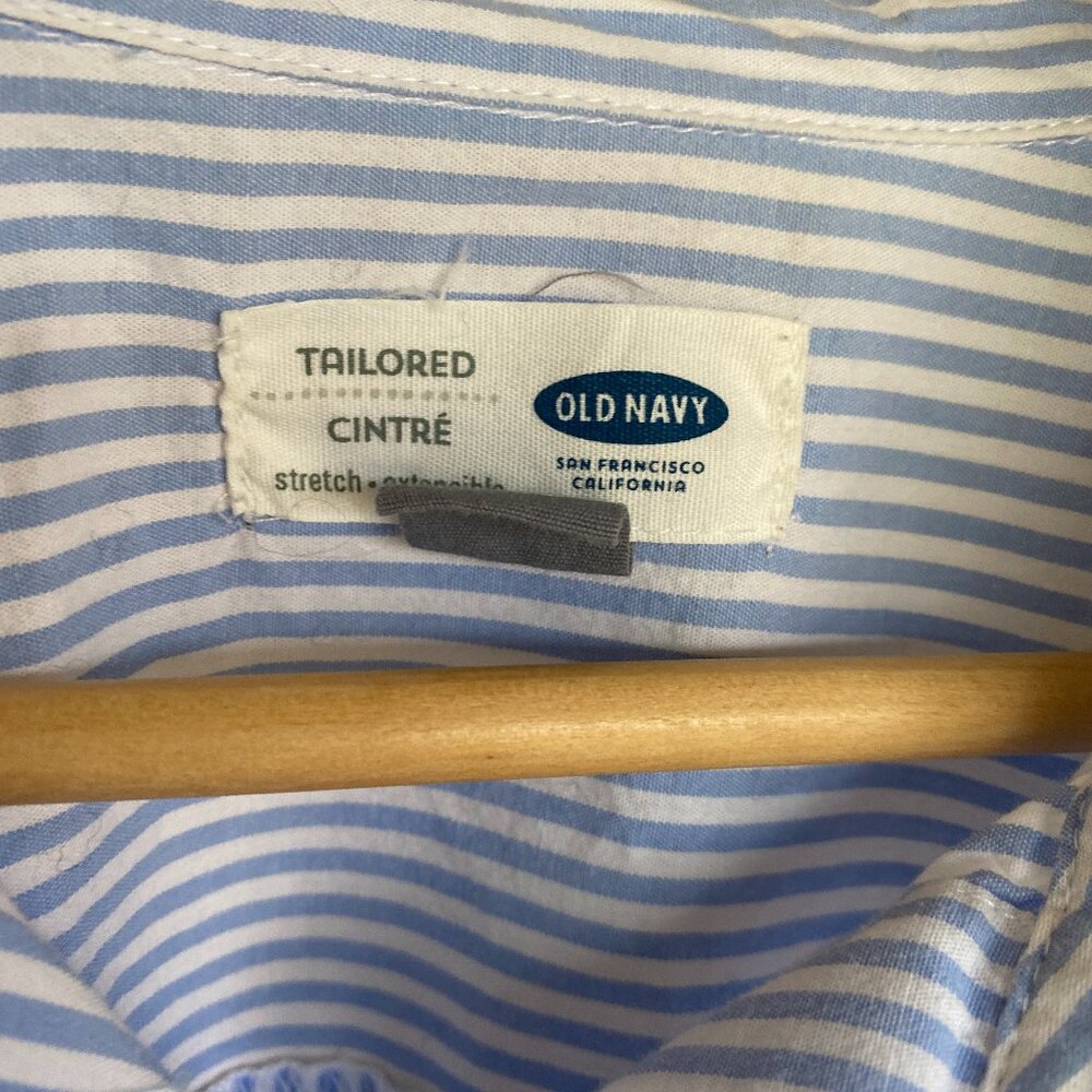 Light Blue and White Pinstriped Collared Button Down Shirt - Picture 2 of 3